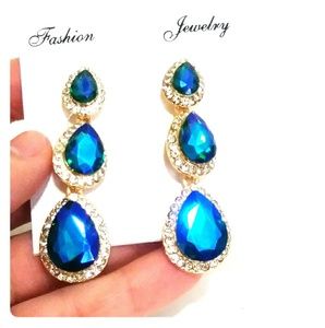 AB2X Peacock Crystal CZ Dangle Earrings
